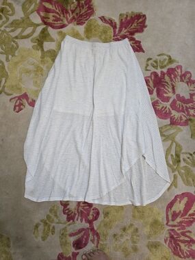 Anthropologie Bordeaux White and Light Gray Striped High-Low Midi Skirt